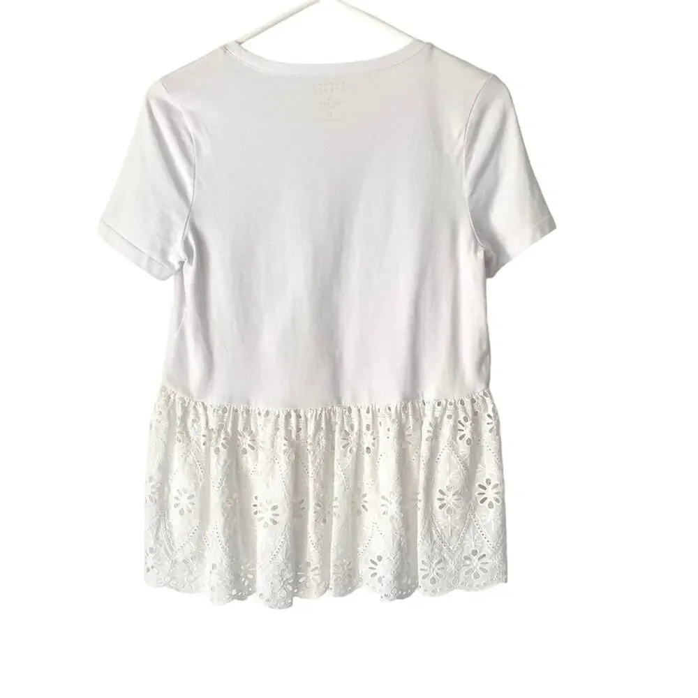 Kate Spade Broome Street White Eyelet Flounce T-shirt size XS